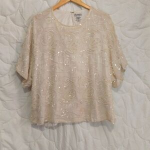 Vintage Exclusive By Jainson International Womens size 1X Sequin Top 100% Silk